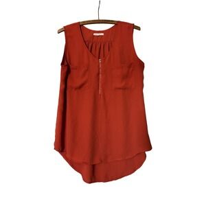 Yellow Chair Womens Burnt Orange Sleeveless Zip V-Neck Blouse Size S Pocketed